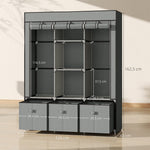 Wardrobe Folding Fabric with Clothes Rail Drawers Zipper, Light Grey