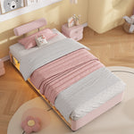 Children's Upholstered Bed with LED Shelf, 90x200 cm, Pink