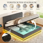 Modern Upholstered Bed with LED Lighting, USB-C Charging and Under-Bed Storage, Gray Corduroy