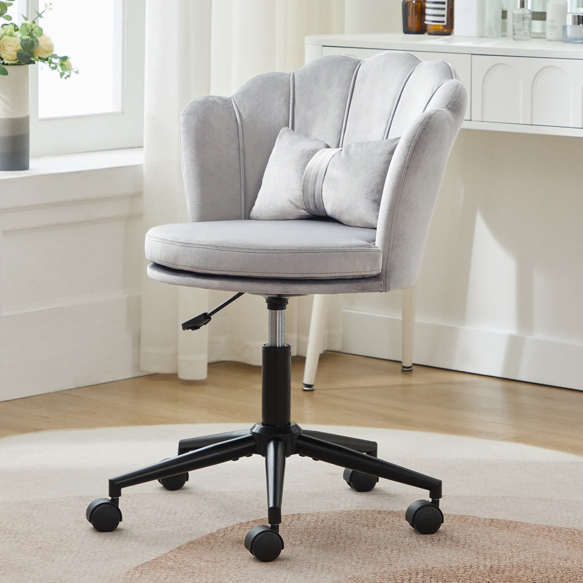 Dressing/Office Chair, Petal Backrest Butterfly Lumbar Cushion Height Adjustable, Soft Seat Cushion