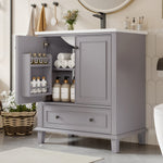 Floor-standing Bathroom Cabinet with Integrated Ceramic Washbasin and Solid Wood Legs, Grey