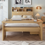 Children's Single Bed 140x200cm with Storage & Table, Natural Wood
