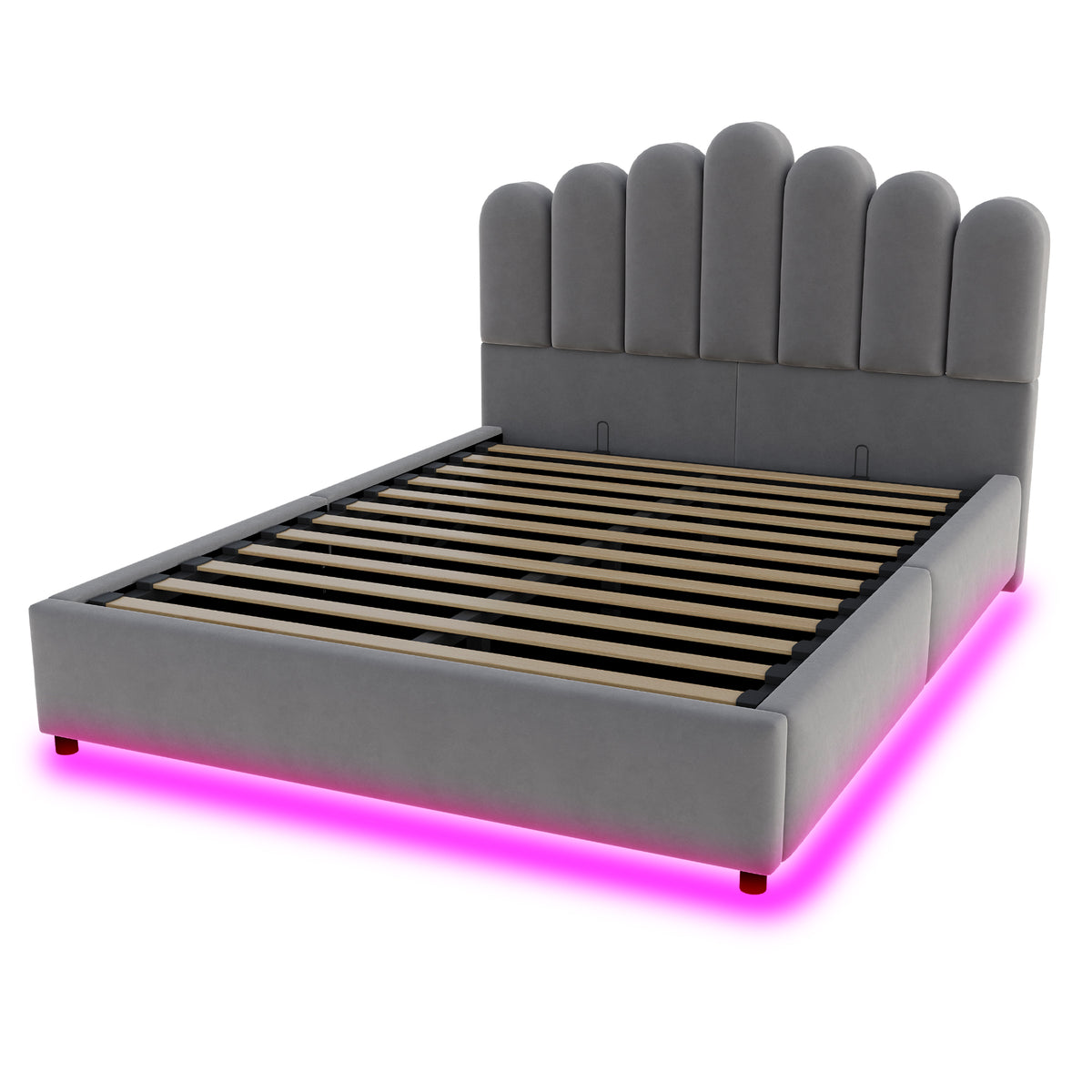 Upholstered Bed 140x200cm with Storage & LED Light - Grey Velvet