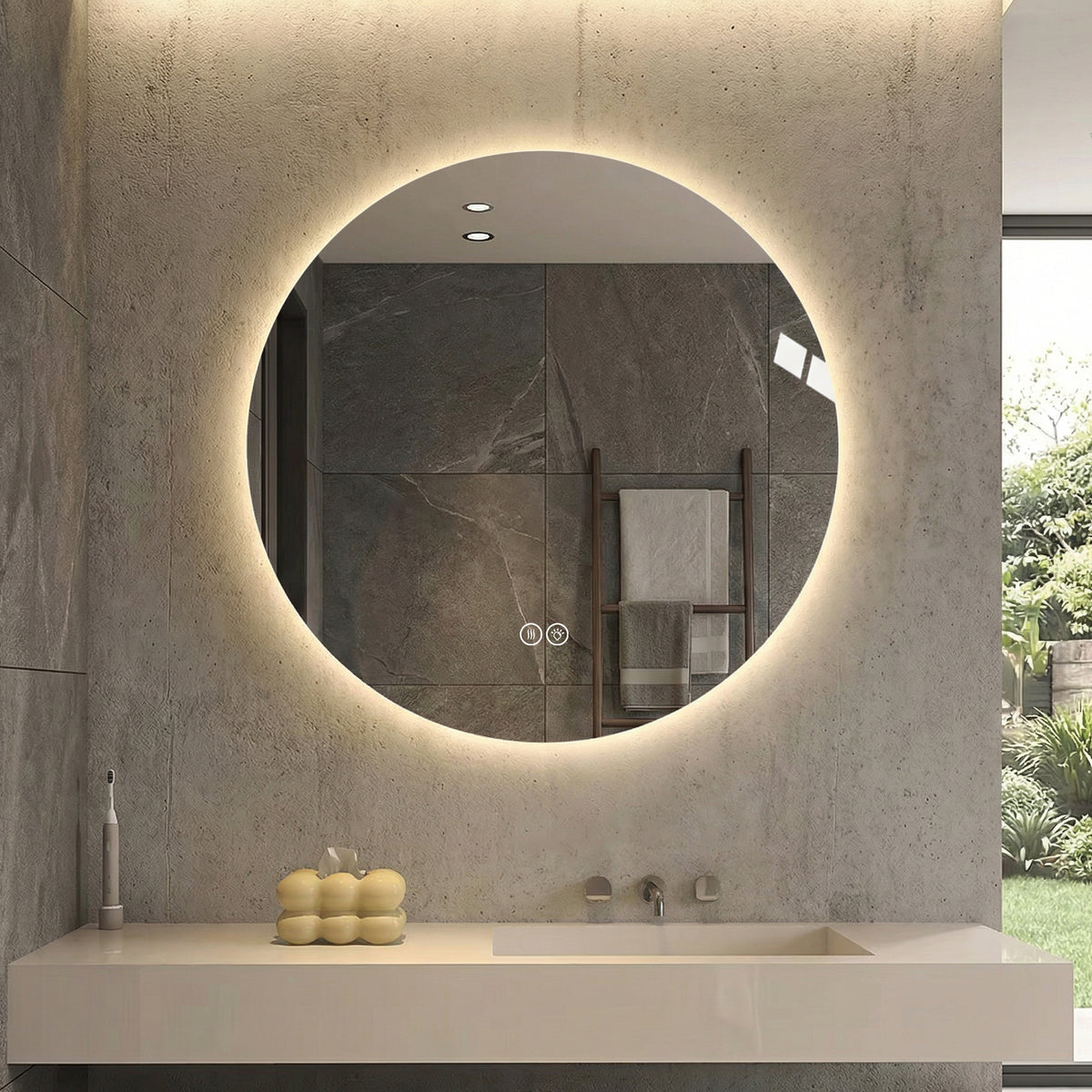 Round LED Bathroom Mirror 80 cm - Anti-Fog Dimmable HD Silver Glass