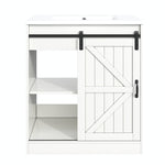 Bathroom Vanity Unit with Ceramic Sink and Barn Door Storage, White