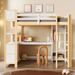 Loft Bed 140x200cm with Storage, Desk & Wardrobe, Natural