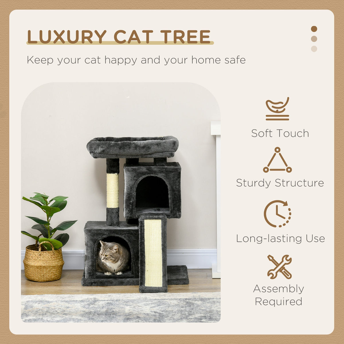 Sisal Cat Tree, Scratching Board Plush, Dark Grey