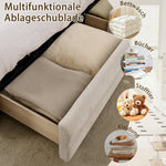Double Bed 160x200cm Storage USB Charging Port Soft Chenille Beige