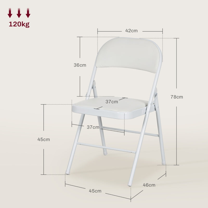 Folding Chairs, Portable Office with Cushions, Faux Leather White