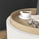 Ottoman Round Stool with Storage & Folding Lid, Cream Linen Look