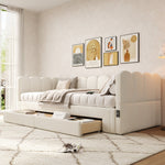 Upholstered Daybed Sofa Bed Extendable 90x200cm Storage Drawers USB Port Beige Linen