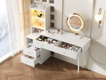 Dressing Table Set Tri-Color LED Mirror 4 Drawers Illuminated Cabinet White