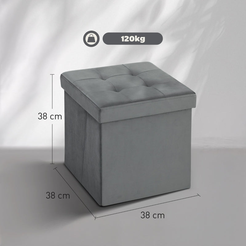 Folding Storage Stool with Storage Box, Foam, MDF, Grey