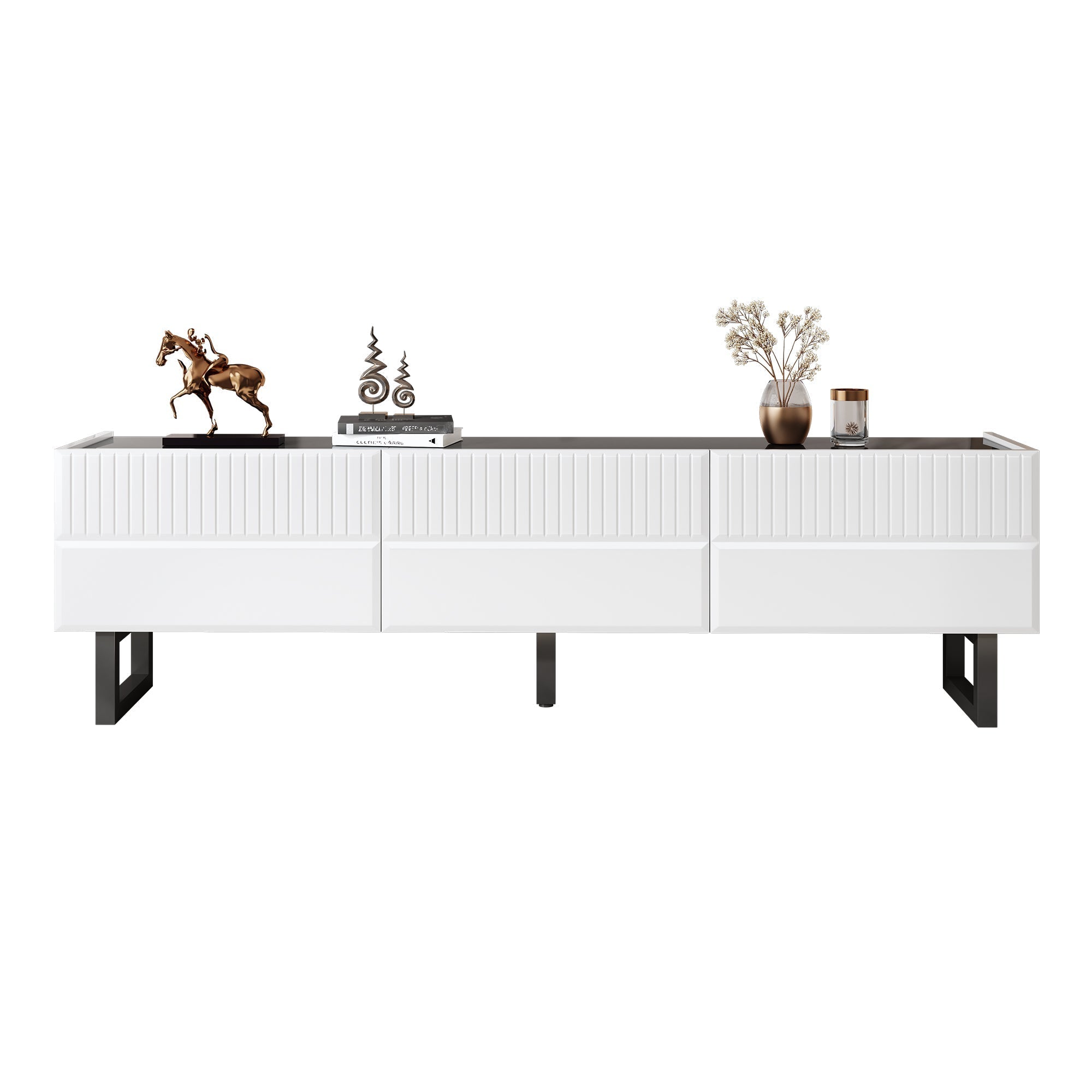 TV Stand Low Unit with Three Drawers 170cm Black and White