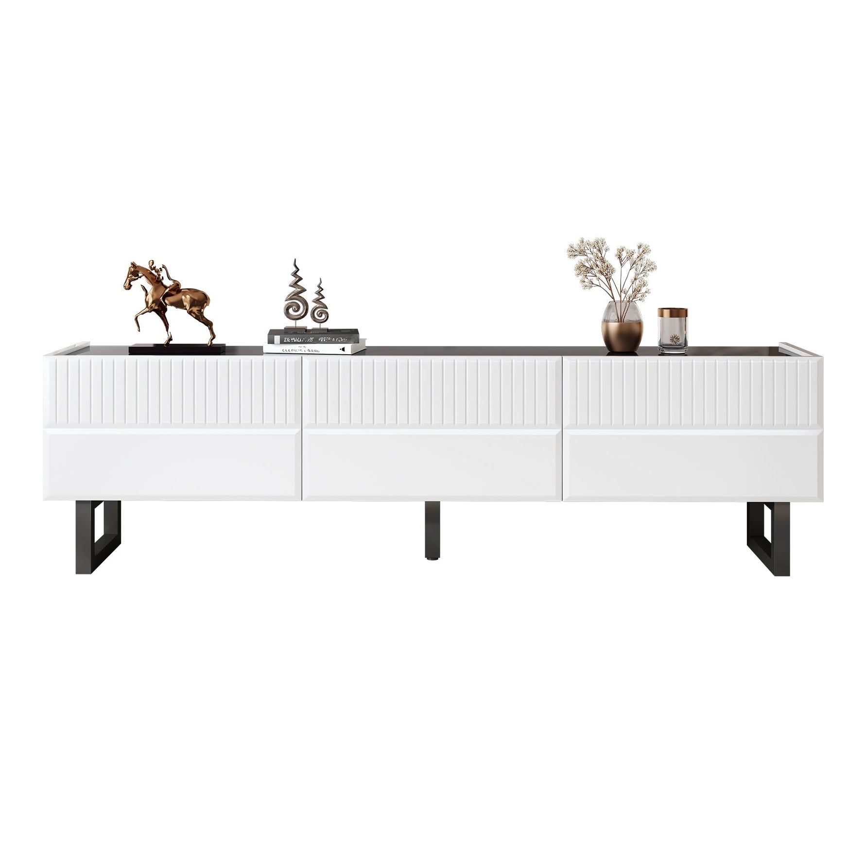 TV Stand Low Unit with Three Drawers 170cm Black and White