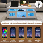 Coffee Table 100x50x43cm LED Lights Charging Port High-Gloss White