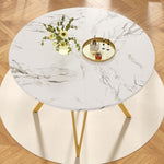 Round Dining Table 100cm 4-Seater Metal Legs MDF Marble Top - Gold