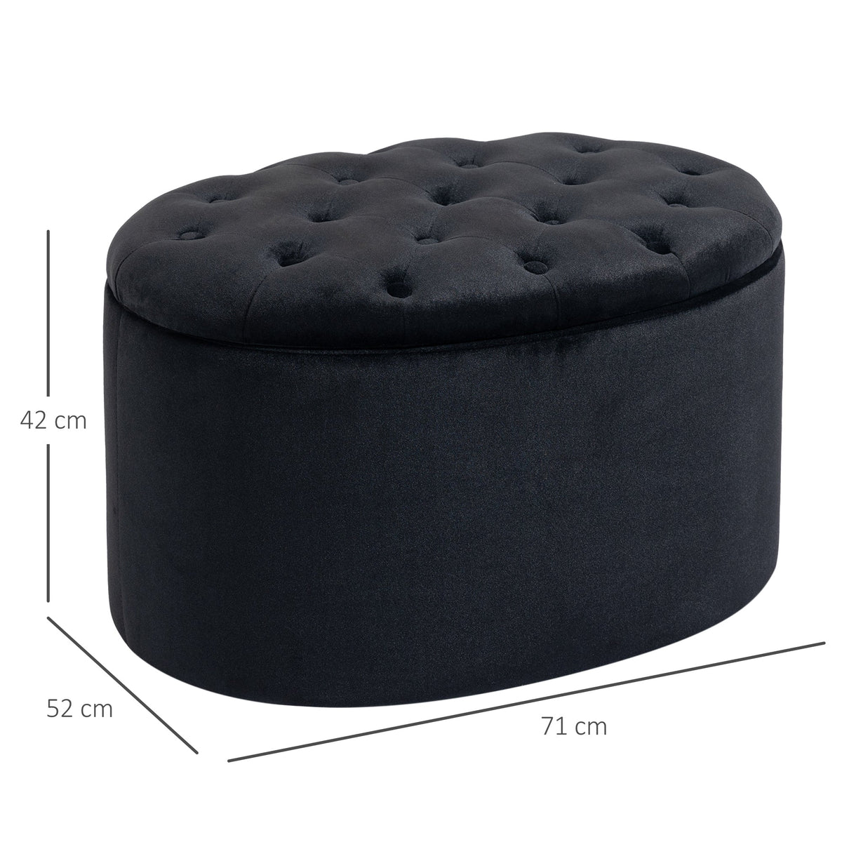 Bench Upholstered Modern Storage Oval Shape, Velvety Polyester Black