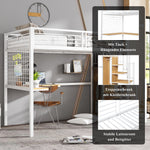 Iron Bed, Bunk/Loft with Table & Wardrobe, White + Natural