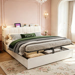 Wooden Flatbed 180x200cm with Hydraulic Storage & USB, White