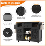 Kitchen Island Trolley Sideboard with Worktop Towel Rail Adjustable Storage Black