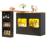 Extendable Bar Table 360° Rotating Storage LED 135-203cm - Black