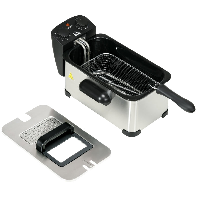 Deep Fryer 3L, Adjustable Thermostat, Stainless Steel Silver