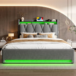 Upholstered Bed Frame 160x200cm LED/USB-C Hydraulic Storage Headboard, Grey