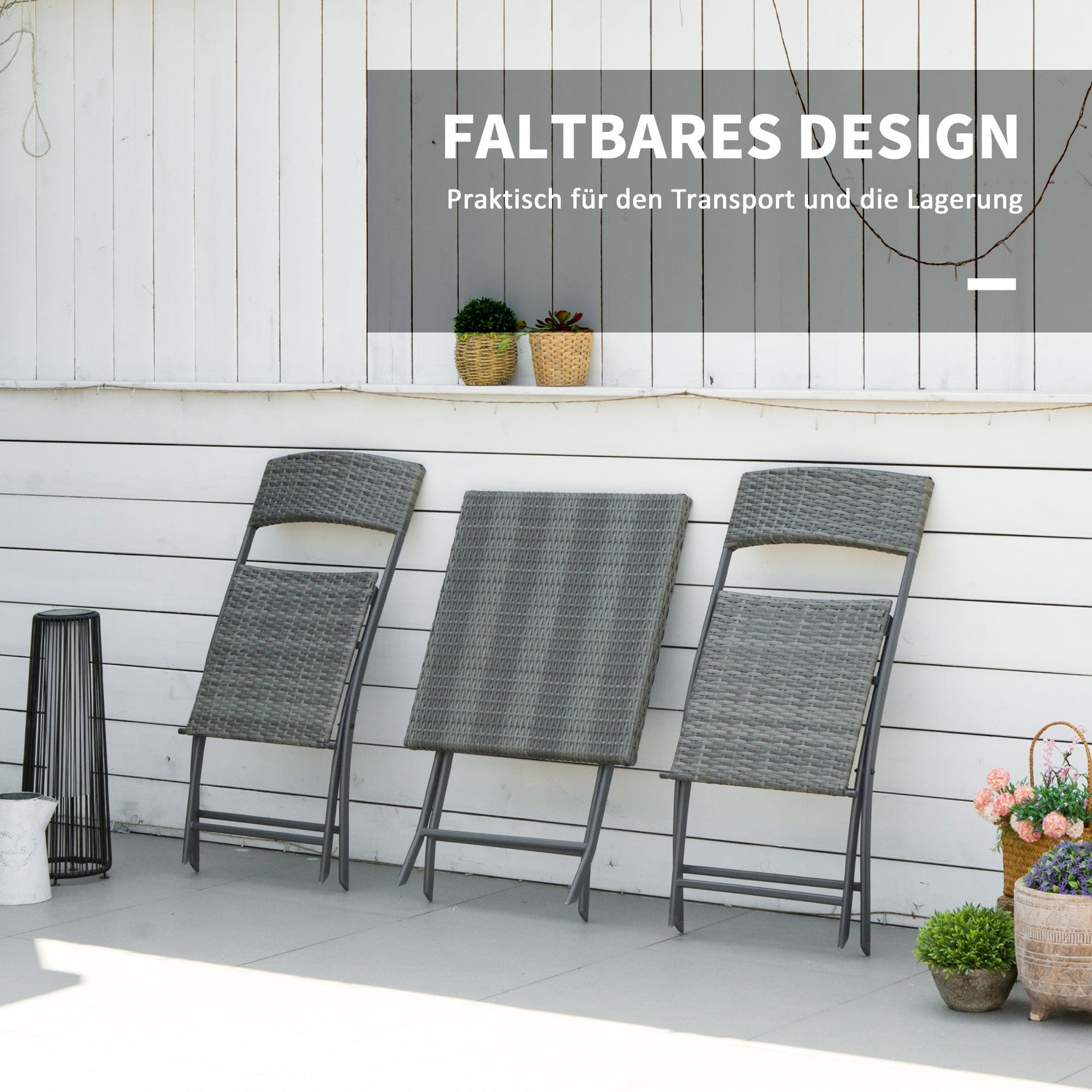Polyrattan Bistro Set, 2-Person Garden Furniture, Grey