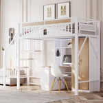 Metal Loft Bed, 90x200cm, Safety Rail with Window & Ladder, White