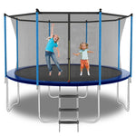 Trampoline 8-12FT Adjustable, Safety Enclosure Net & Spring Pad, Heavy-Duty Galvanized Steel Frame, 400lbs Capacity, Blue