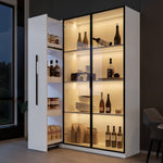 Multifunctional Cabinet with Glass Door, LED Lighting and Side Pull-out, Amber Glass and MDF