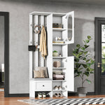 Compact Wardrobe Set with 2 Cabinets, Tempered Glass, Shoe Bench & Cushion, White