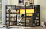 Metal Loft Bed with Stairs, Desk, Storage, USB and LED, 140x200, Black