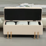 Bench with storage, upholstered velvet, wooden legs, 100 x 40 x 42 cm, beige