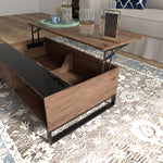 Coffee Table with Lifting Function & Storage, Steel in Walnut Black
