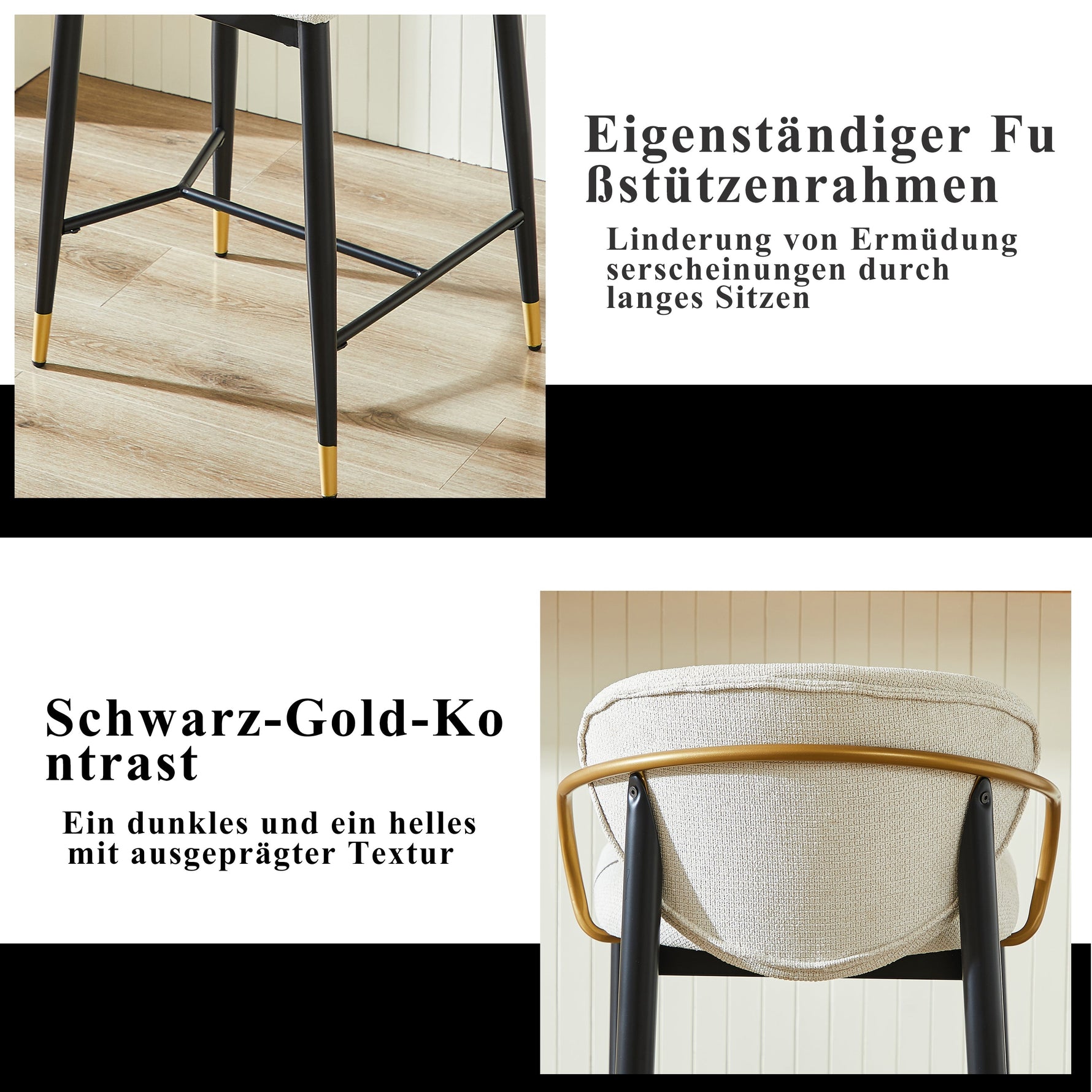 Height-adjustable Bar Stool Set of 2 with Backrest and Footrest, Beige Chenille