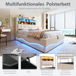 Upholstered Bed 140x200 with Storage & LED, Beige Linen