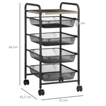 Kitchen Cart, 4 Baskets Storage Rack on Wheels, Steel Black