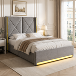 Storage Bed 90x200cm with LED, USB & Hydraulic Storage, Velour