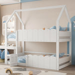 Children's Bunk Bed 90x200cm House Design with Safety Rails - White