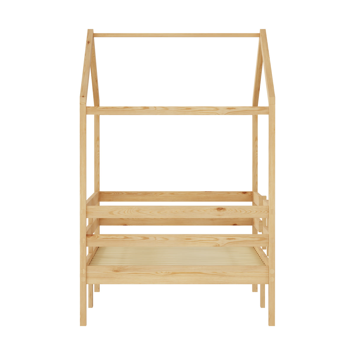 Children's House Bed 90x200cm Roof Design, Natural Solid Pine