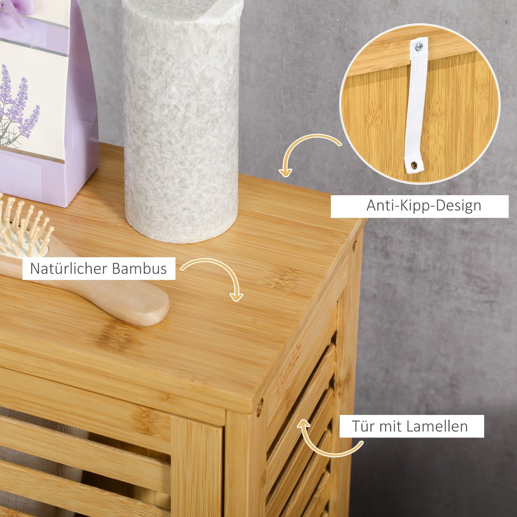 Bathroom Cabinet/Side Cabinet Slatted Door 2 Compartments Storage, Natural