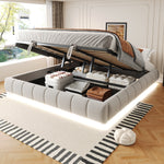 Upholstered Bed 180x200cm LED Floating Frame Storage, Beige
