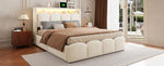 Upholstered Bed 140x200 with Hydraulic Storage & LED, Beige Velvet