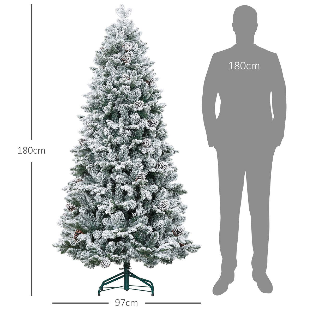 Artificial Christmas Tree, Snow & Pine Cones, Realistic, Flame-Retardant, 183 cm, Green