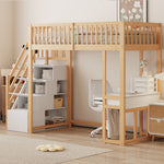 Loft Bed 90x200 Multifunctional Table Storage Stairs, Solid Pine Wood White
