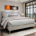 Upholstered Bed, Modern Minimalist LED-backlit Headboard, 160x200 cm, Beige