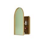 Stylish Arched Mirror Cabinet, Recessed Wall Storage Metal Framed, Gold