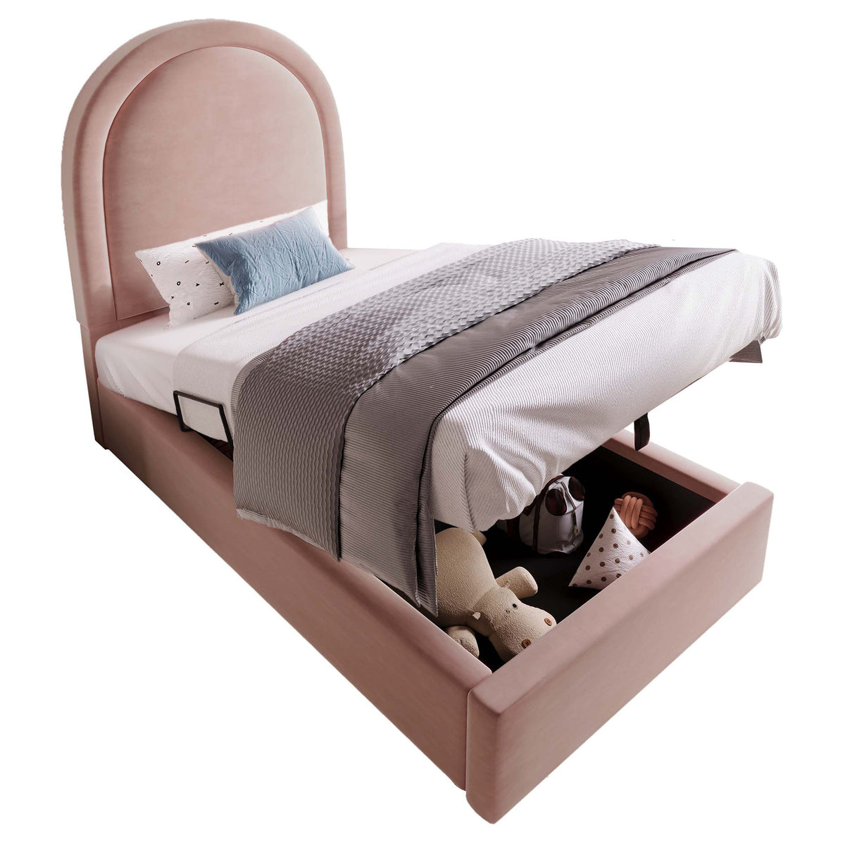 Upholstered Children's Bed, Single 90 x 200 cm, Pink Velvet